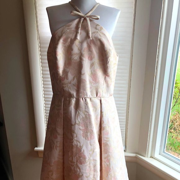 Stunning Pink and Gold Floral Knee Length Dress Gal Meets Glam in US Size 14 - Picture 1 of 4
